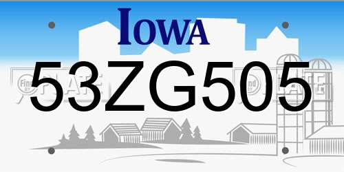 53ZG505 Iowa License Plate