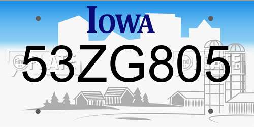 53ZG805 Iowa License Plate