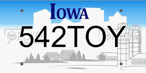 542TOY Iowa License Plate