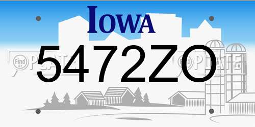 5472ZO Iowa License Plate