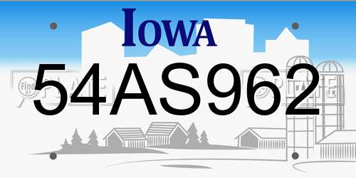 54AS962 Iowa License Plate