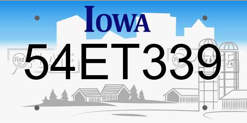 54ET339 Iowa License Plate