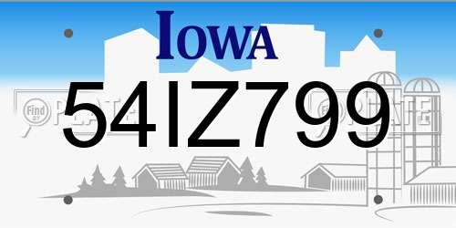54IZ799 Iowa License Plate