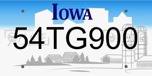 54TG900 Iowa License Plate
