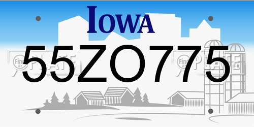 55ZO775 Iowa License Plate