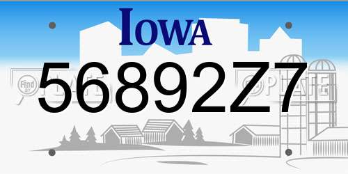 56892Z7 Iowa License Plate