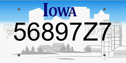 56897Z7 Iowa License Plate