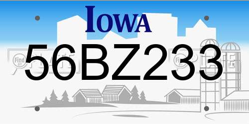 56BZ233 Iowa License Plate