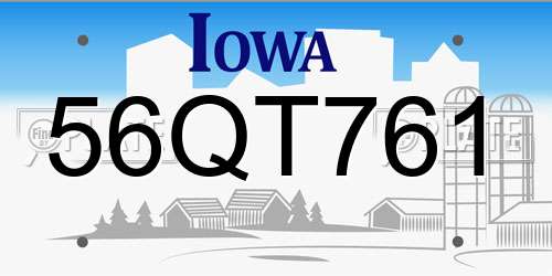 56QT761 Iowa License Plate