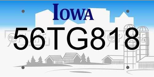 56TG818 Iowa License Plate