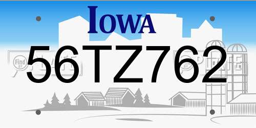 56TZ762 Iowa License Plate