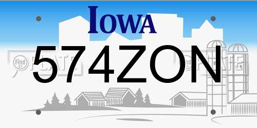574ZON Iowa License Plate