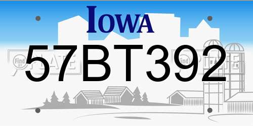 57BT392 Iowa License Plate