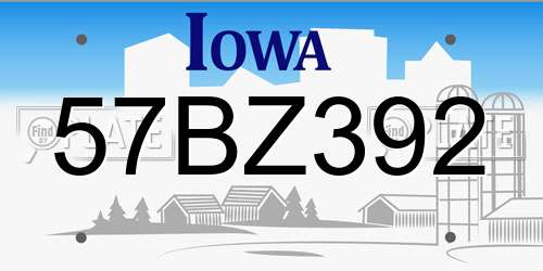57BZ392 Iowa License Plate