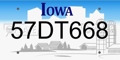 57DT668 Iowa License Plate