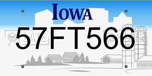 57FT566 Iowa License Plate