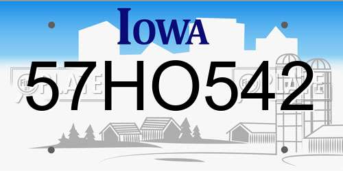 57HO542 Iowa License Plate