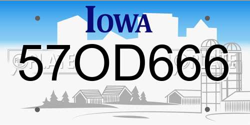 57OD666 Iowa License Plate