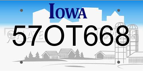 57OT668 Iowa License Plate