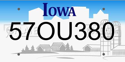 57OU380 Iowa License Plate