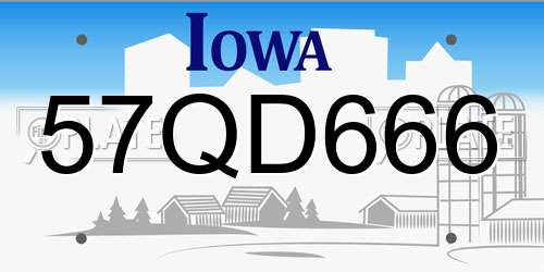 57QD666 Iowa License Plate