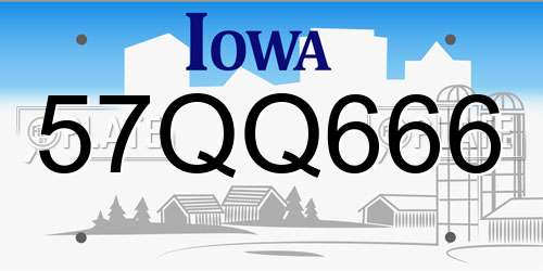 57QQ666 Iowa License Plate