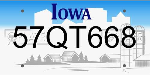 57QT668 Iowa License Plate