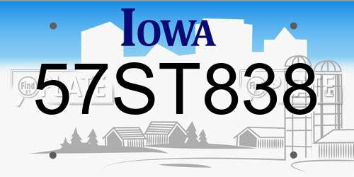 57ST838 Iowa License Plate