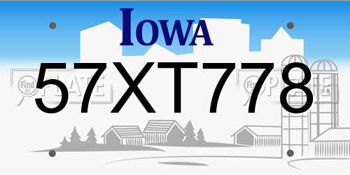57XT778 Iowa License Plate