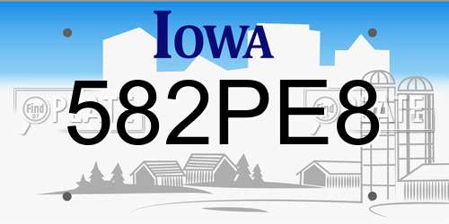 582PE8 Iowa License Plate