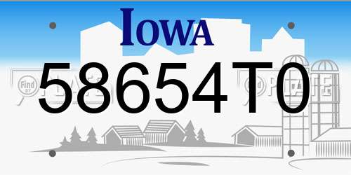 58654T0 Iowa License Plate