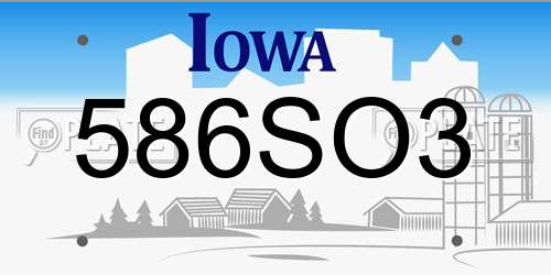 586SO3 Iowa License Plate