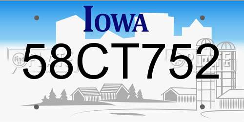 58CT752 Iowa License Plate