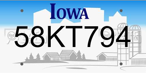 58KT794 Iowa License Plate
