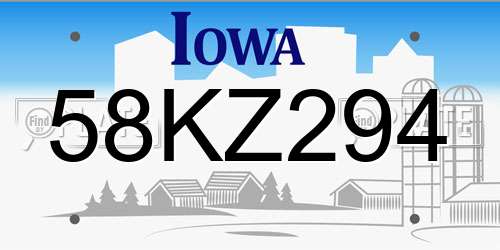 58KZ294 Iowa License Plate