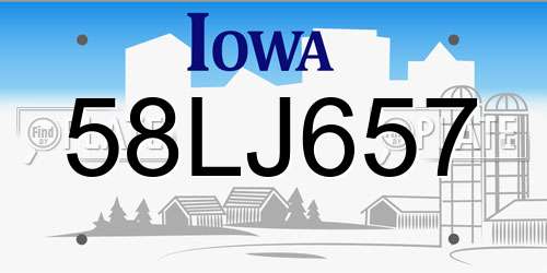58LJ657 Iowa License Plate