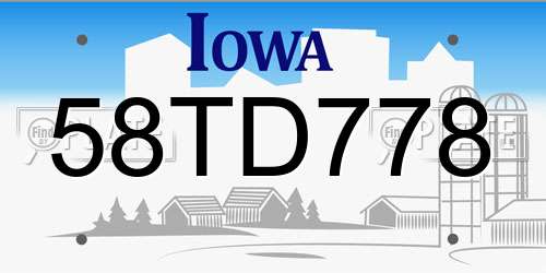 58TD778 Iowa License Plate