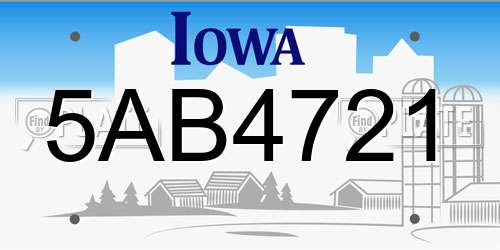 5AB4721 Iowa License Plate