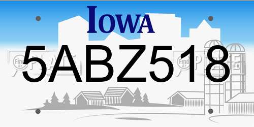 5ABZ518 Iowa License Plate