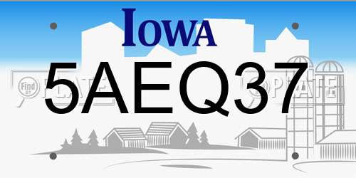 5AEQ37 Iowa License Plate