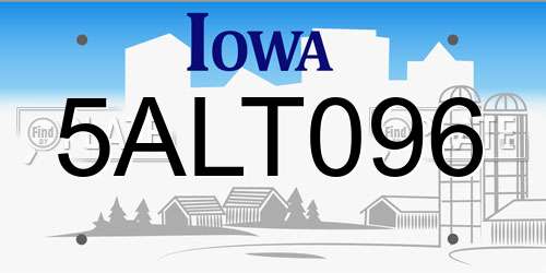 5ALT096 Iowa License Plate
