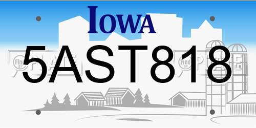 5AST818 Iowa License Plate
