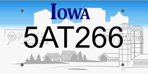 5AT266 Iowa License Plate
