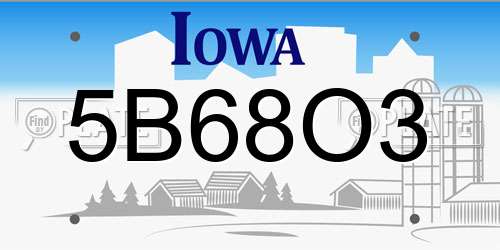 5B68O3 Iowa License Plate