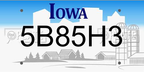 5B85H3 Iowa License Plate