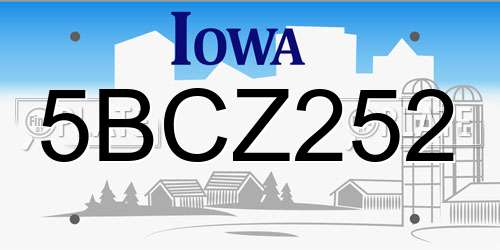 5BCZ252 Iowa License Plate