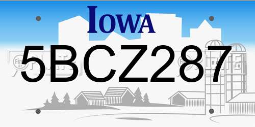 5BCZ287 Iowa License Plate