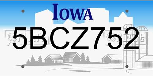 5BCZ752 Iowa License Plate