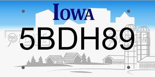 5BDH89 Iowa License Plate