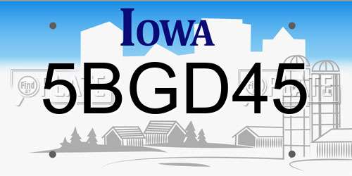5BGD45 Iowa License Plate